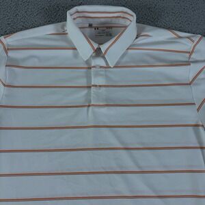 Under Armour Polo Shirt Mens Large White Striped HeatGear Loose Performance Golf